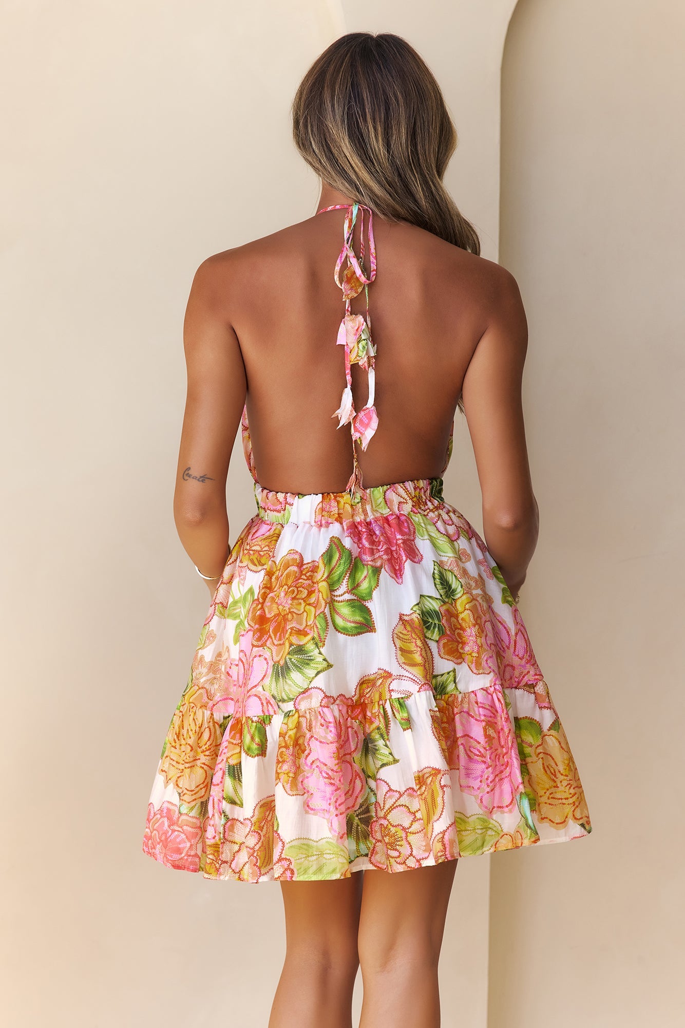 Petal Perfection Halter Mini Dress Floral