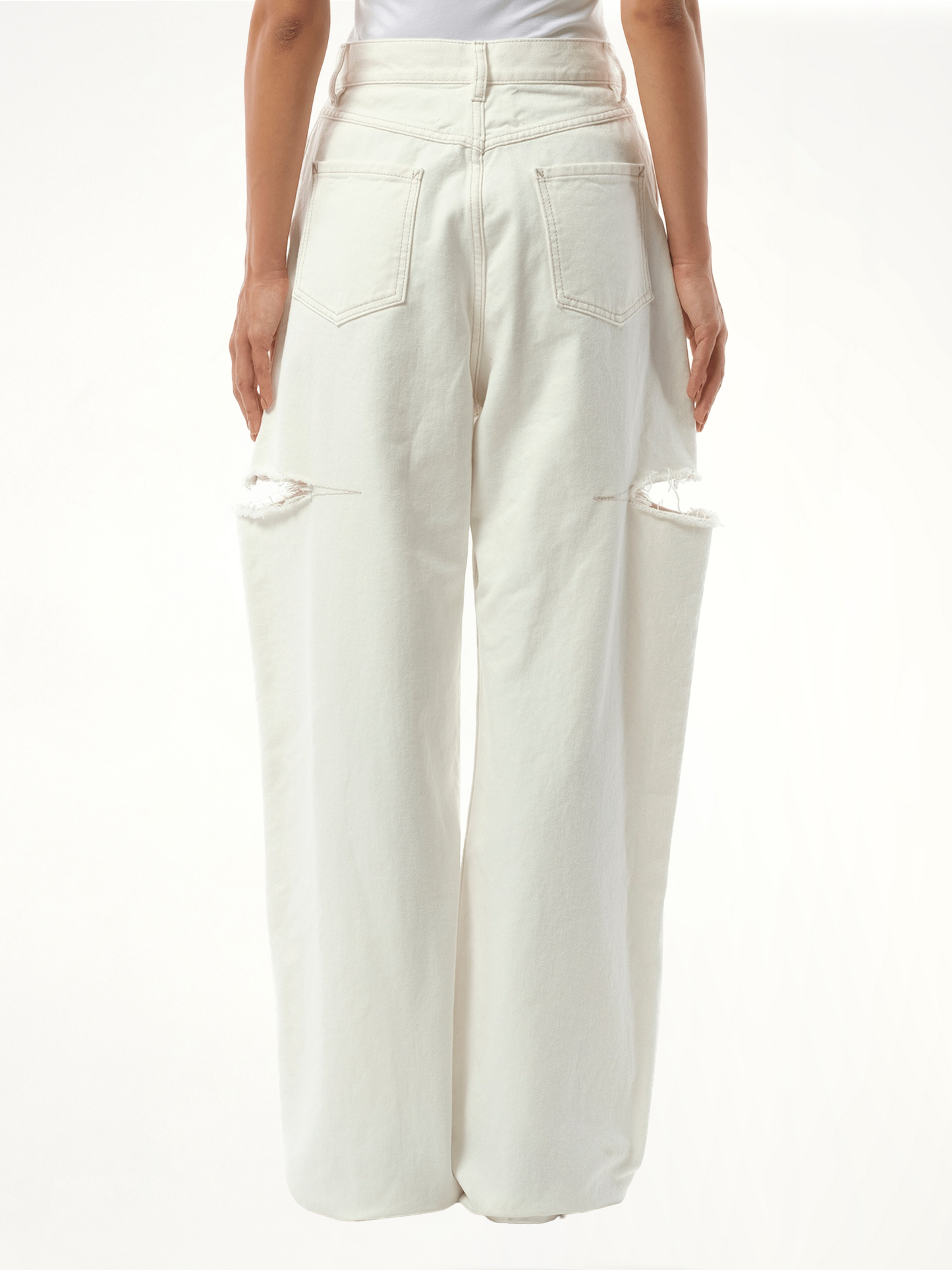 Slash Loose Fit Denim Jeans in Off White