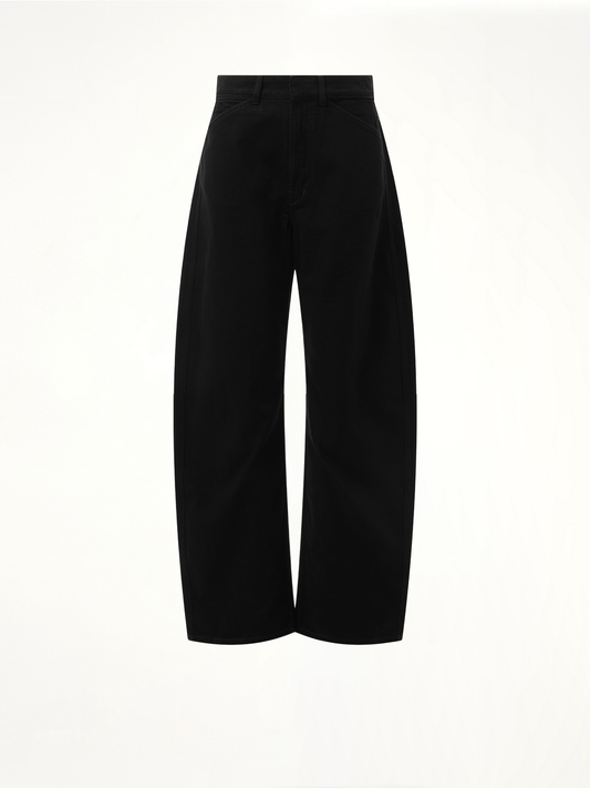 High Waisted Curved Denim Pants in Black