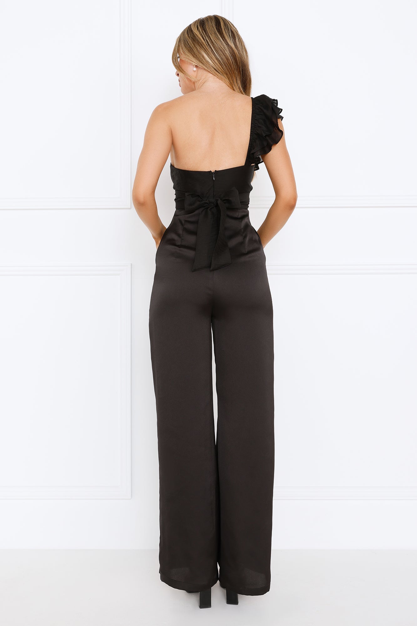 Fabulously Flirty One Shoulder Jumpsuit Black