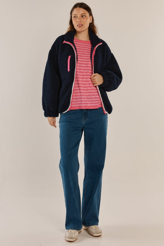 Jayne Fleece Jacket - Navy/White
