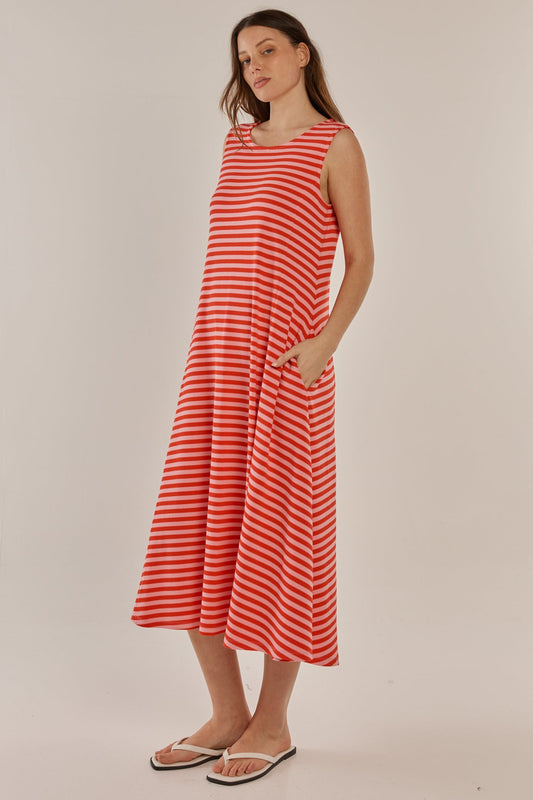 Sabrina Maxi Dress - Pink/Red Stripe