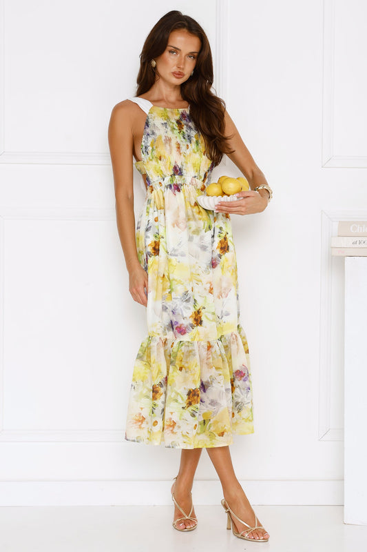 Sipping Sunshine Midi Dress Yellow