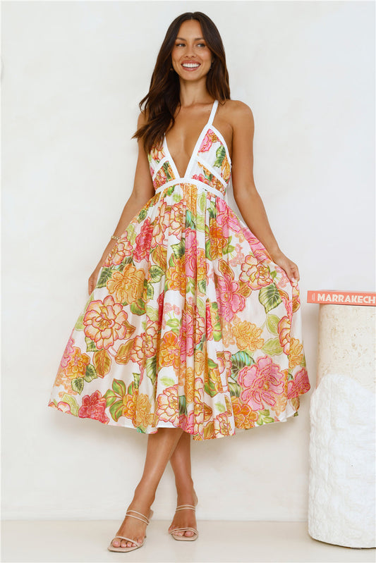 Blooming In The City Midi Dress Orange