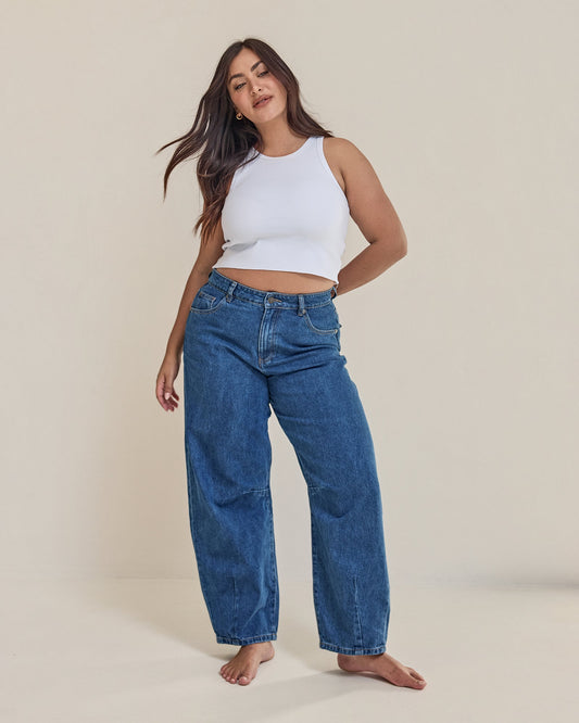 Hallie Barrel Leg Jean Heritage Blue