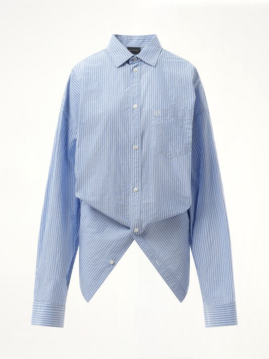 Long Sleeve Knotted Shirt in Blue/White