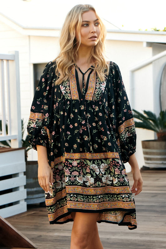 Jaase - Adela Mini Dress: Oversized Smock Dress With Batwing Sleeves In Eternity Print