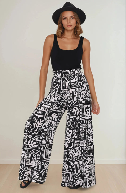 Ashora Pants - Paper Bag High Waisted Wide Leg Pan
