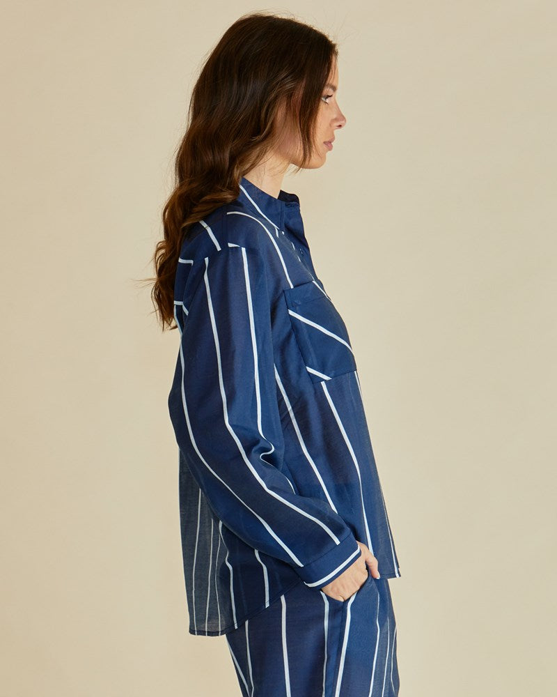 Hayman Shirt - Navy/White Stripe