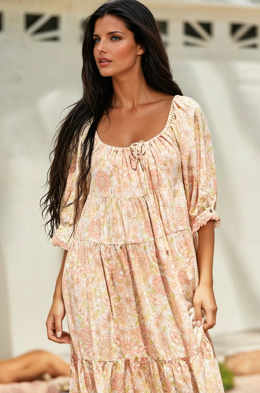 Jaase: Blossom Maxi Dress: Round Neckline With In Tigerlily Print