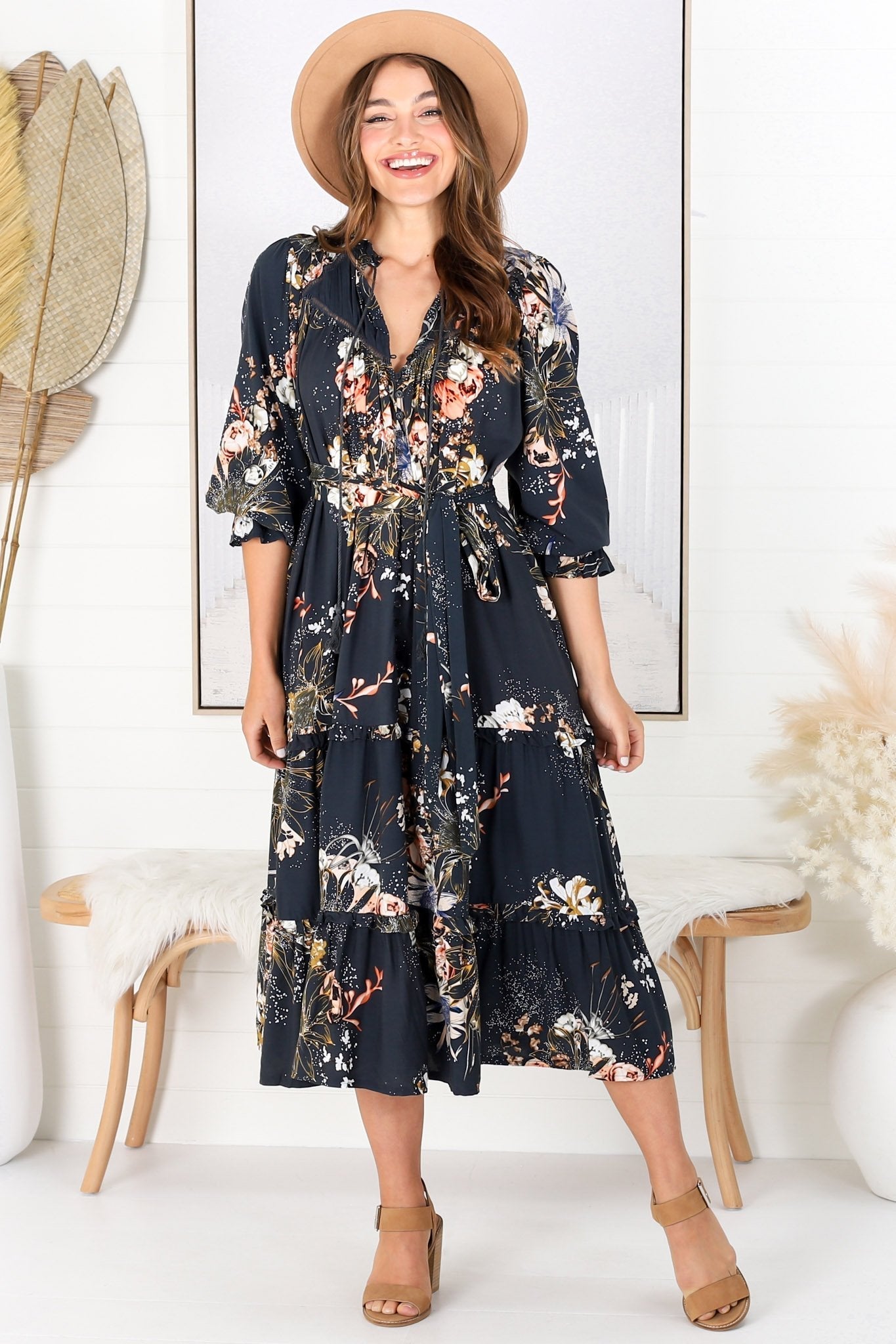 JAASE - Briana Midi Dress: Frill Collar Oversized