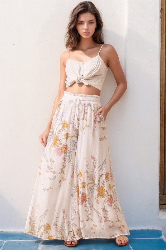 Charli Pants - Paper Bag High Waisted Wide Leg Pants In Sheree Print