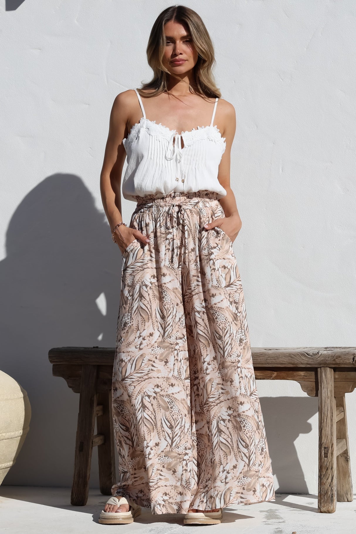 Charli Pants - Paper Bag High Waisted Wide Leg Pants In Akira Print