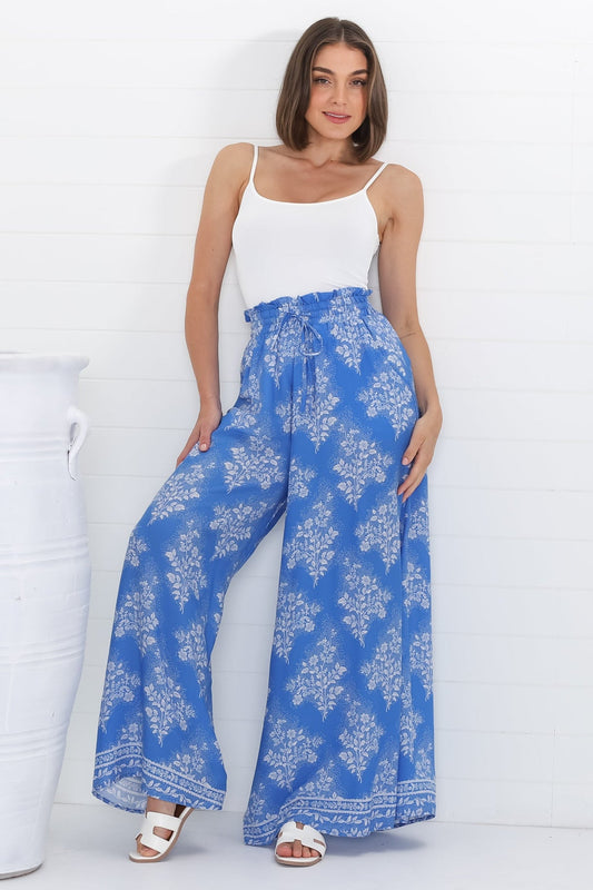 Charli Pants - Paper Bag High Waisted Wide Leg Pants In Bridgette Print