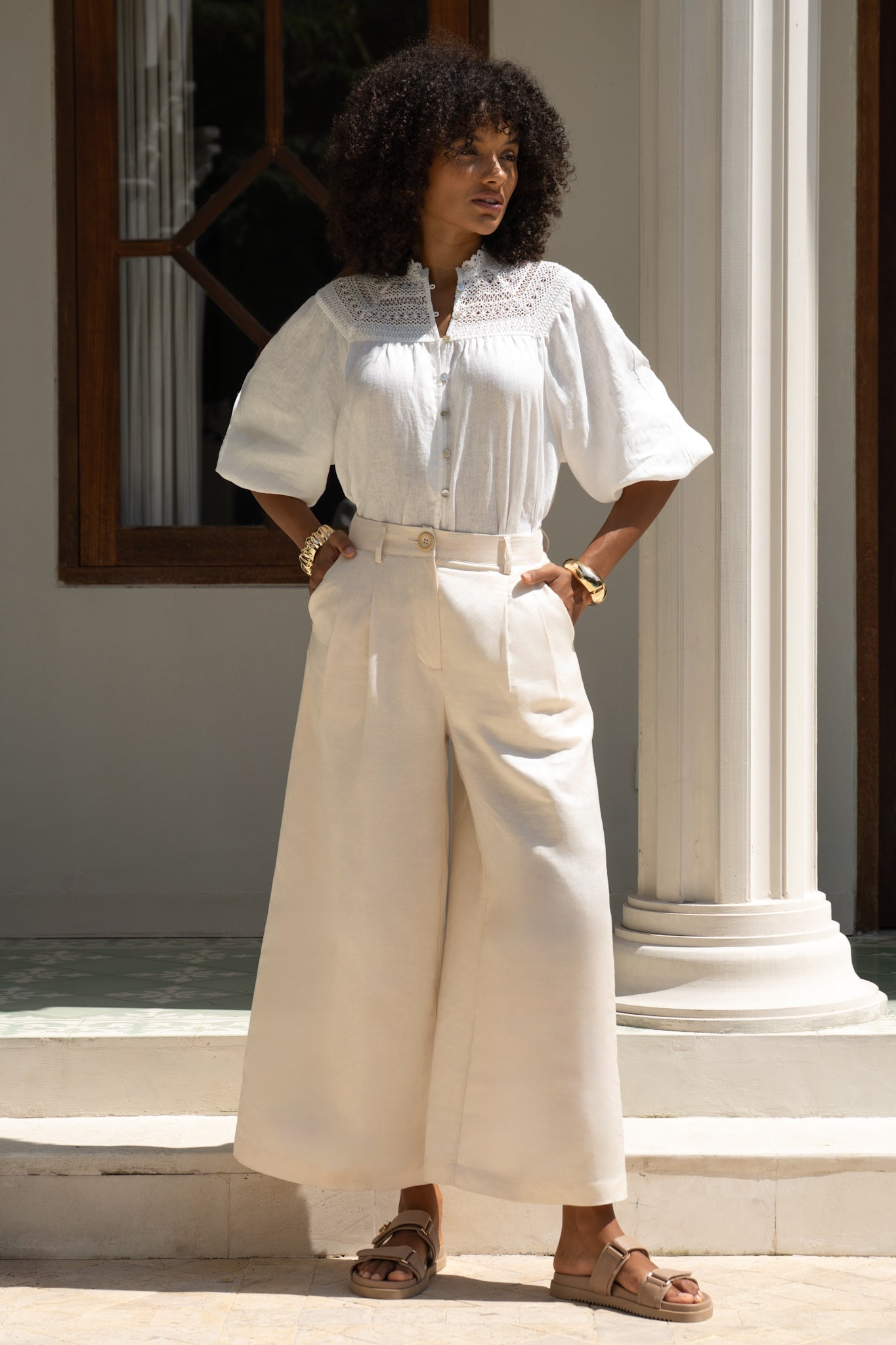 Lou Beige Wide Leg Pants