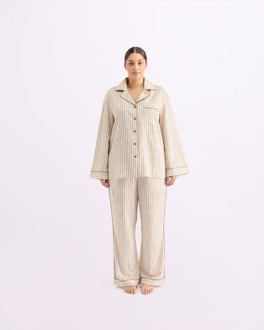 Long Sleeve Sleep Shirt - Matcha Stripes