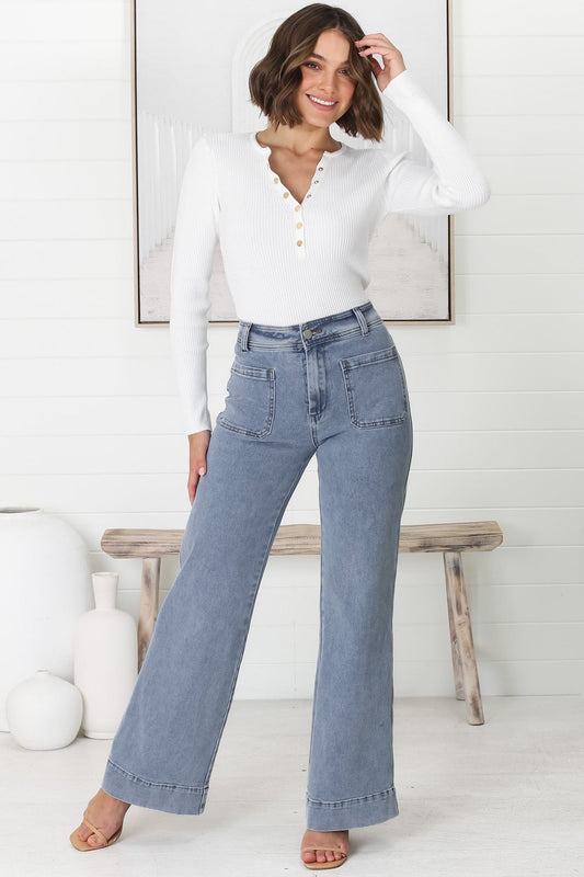 Farah Jeans - Highwaisted Flare Leg Stretch Jean In Light Denim