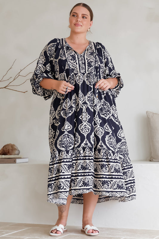 Kamali Midi Dress - Batwing Sleeve Smock Dress wit