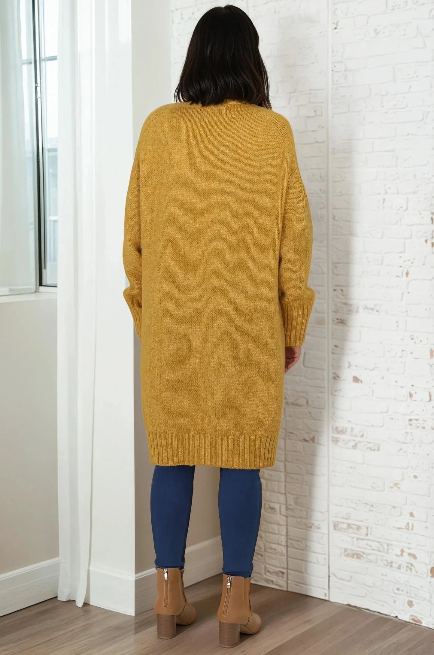 Kartika Cardigan - Long Ribbed Cuff and Hem Cardigan with Pockets in Mustard