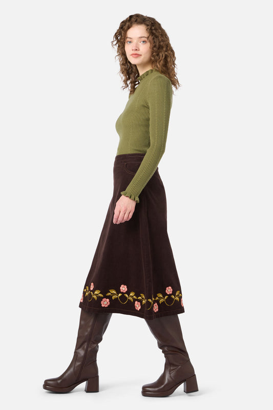 Della Embroidered Midi Skirt