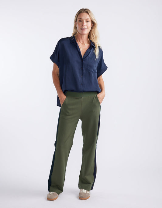 Timeless Straight Leg Ponte Pant - Khaki / Navy