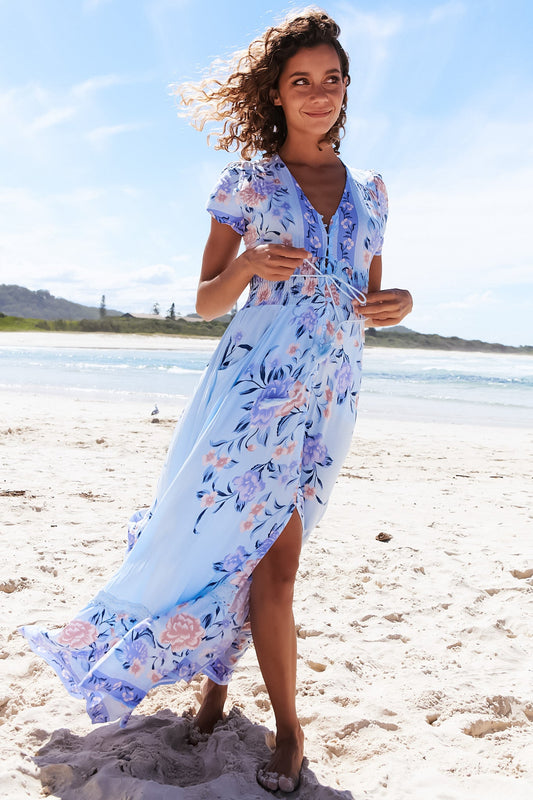 JAASE - Romi Maxi Dress: V Neck Cap Sleeve A-Line