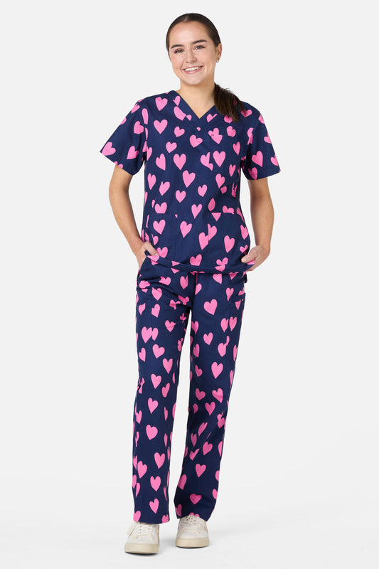 Love Hearts Navy Scrub Set