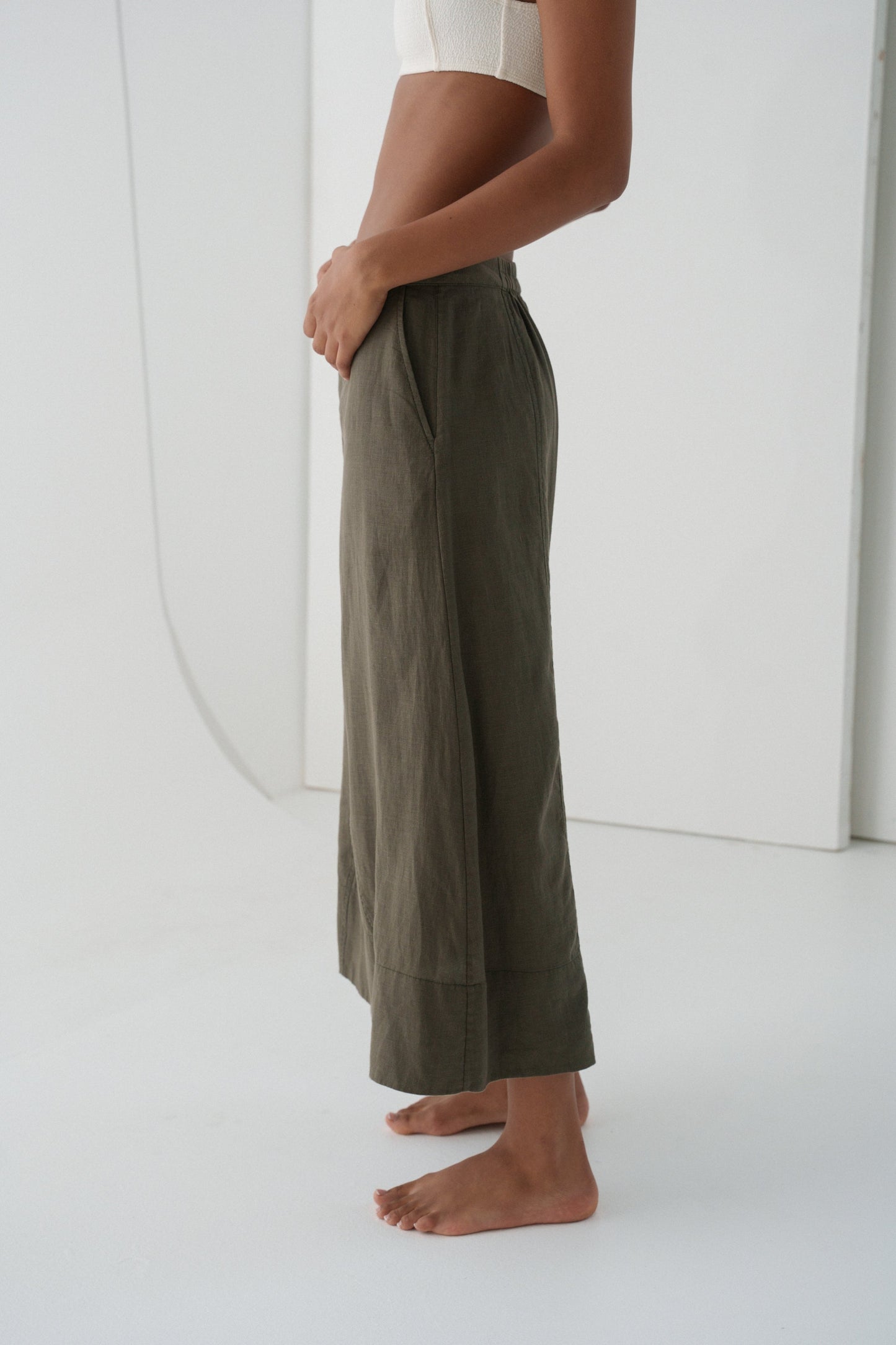 Gia Khaki Linen Skirt