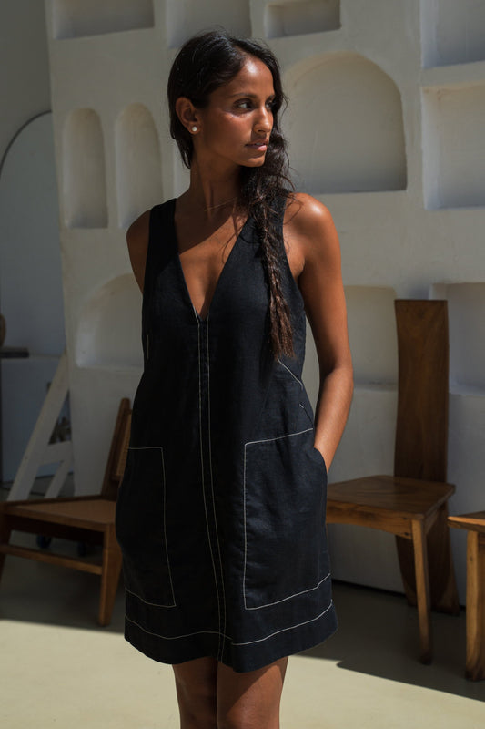 Isla Black Linen Dress