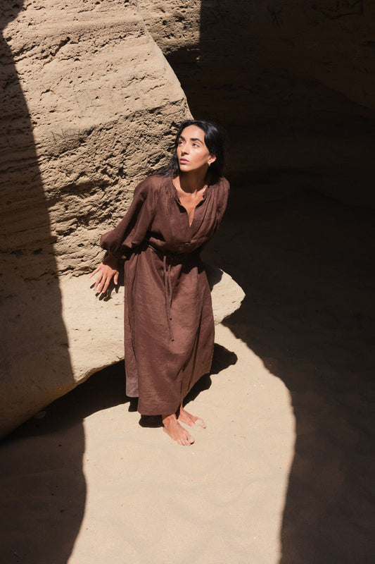 Mae Chocolate Linen Dress