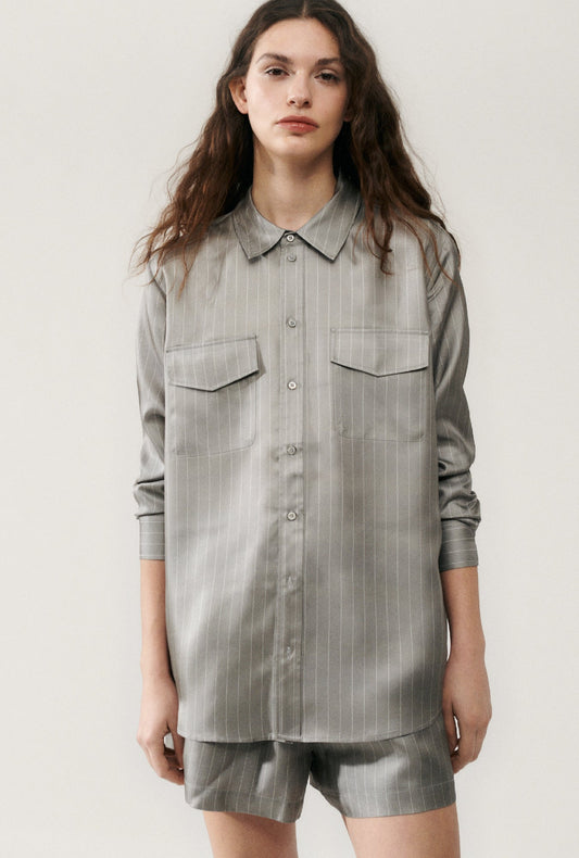 Twill Boyfriend Shirt Moon Pinstripe
