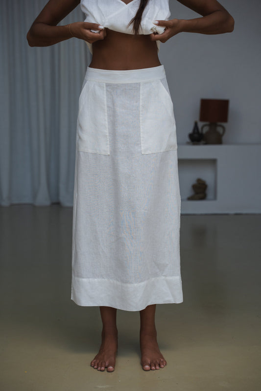 Nadi Ivory Linen Skirt