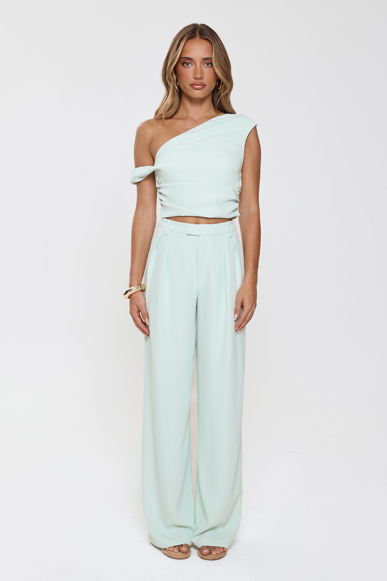 Linear Mood High Rise Straight Leg Tailored Pants Mint