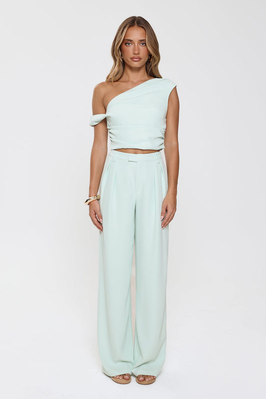Linear Mood High Rise Straight Leg Tailored Pants Mint