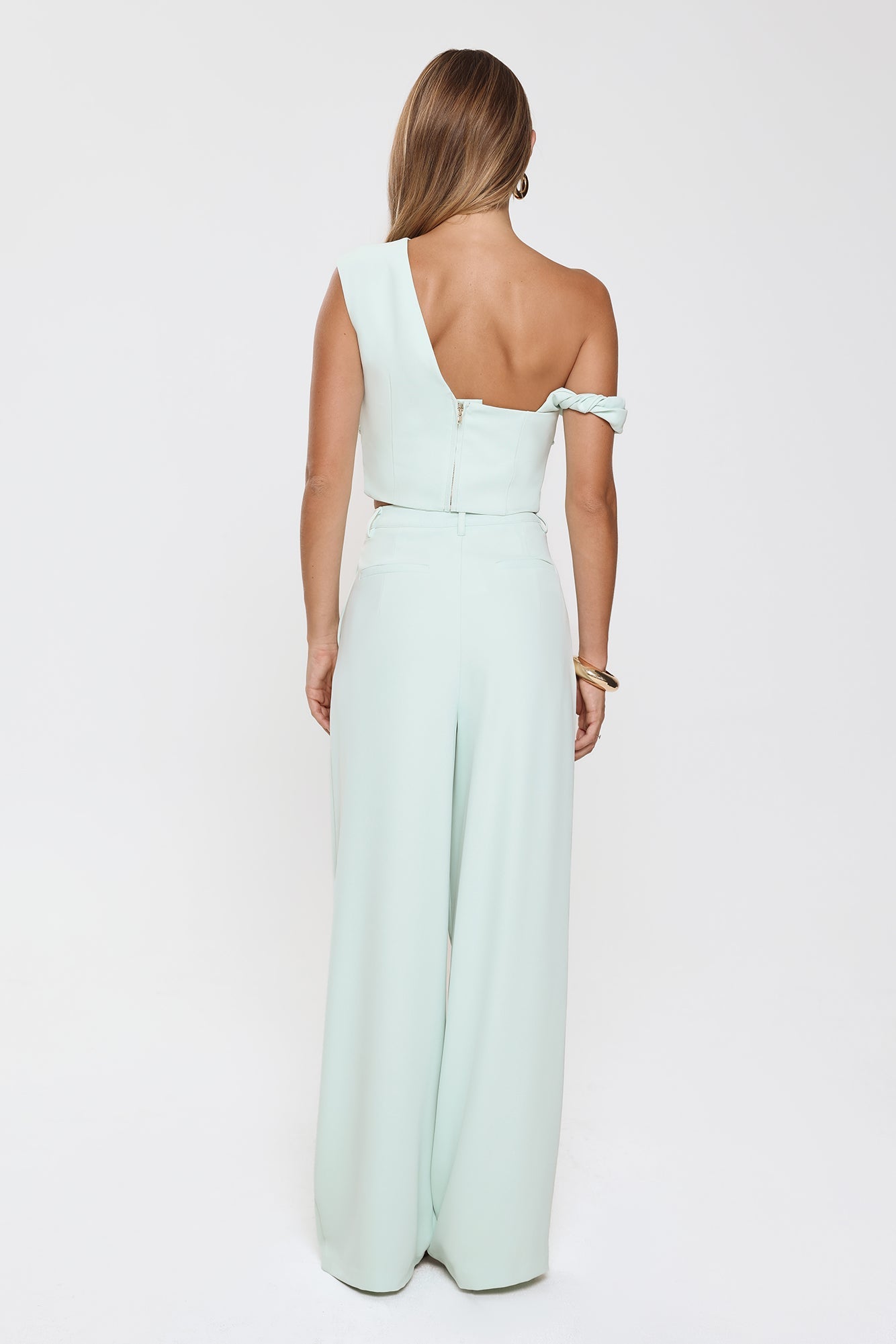 Linear Mood High Rise Straight Leg Tailored Pants Mint