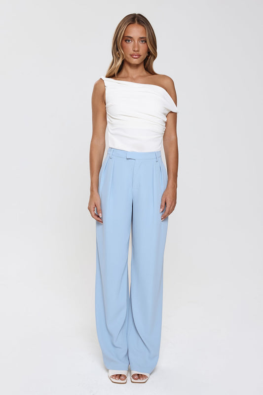 Linear Mood High Rise Straight Leg Tailored Pants Blue