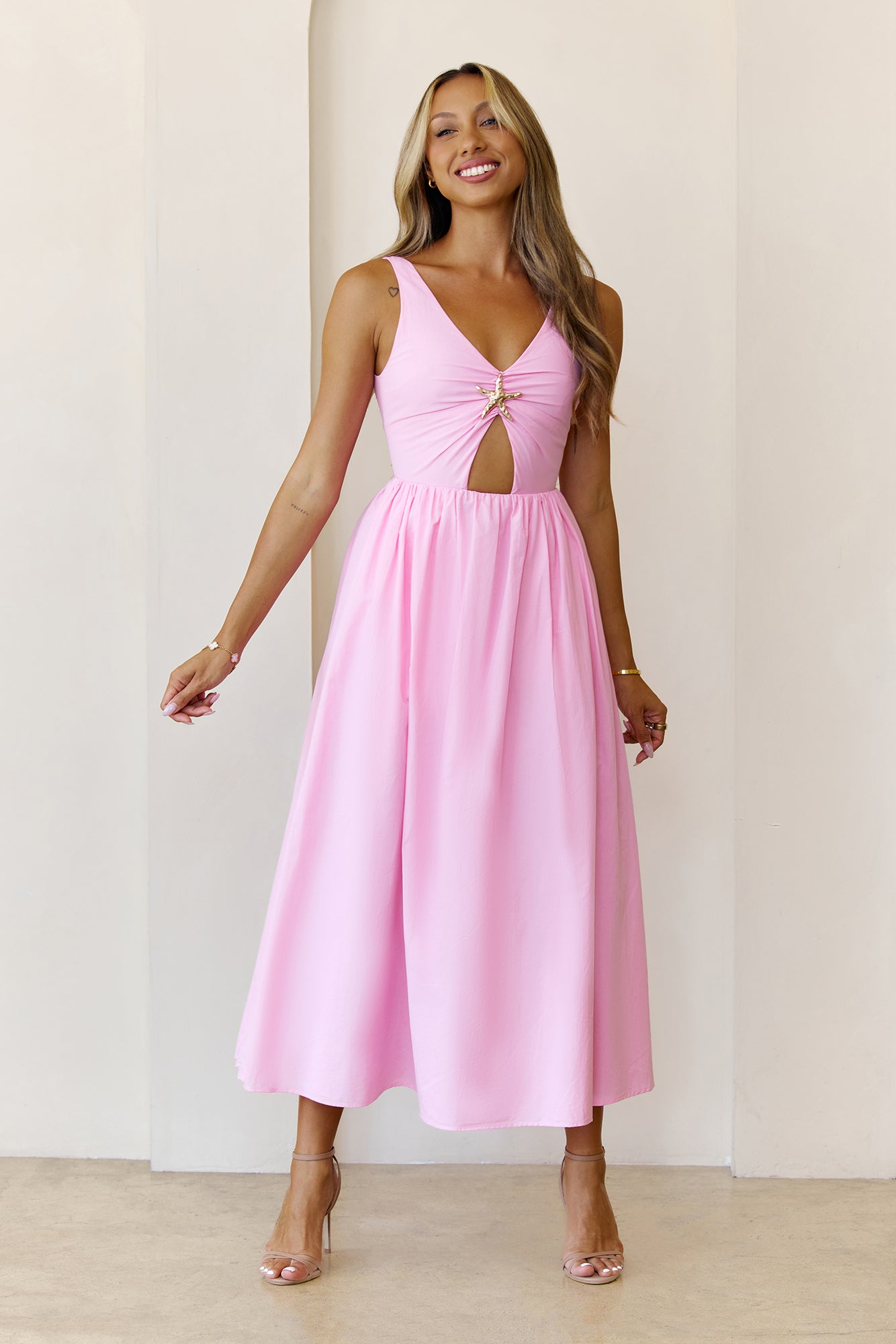Sea Breeze Beauty Midi Dress Pink