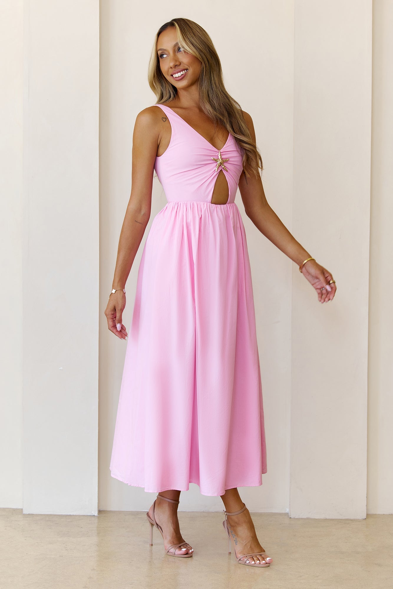 Sea Breeze Beauty Midi Dress Pink