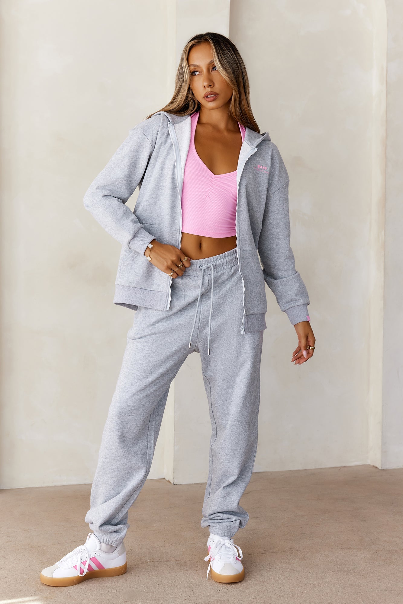 BASE Zip Up Los Angeles Hoodie Grey Marle