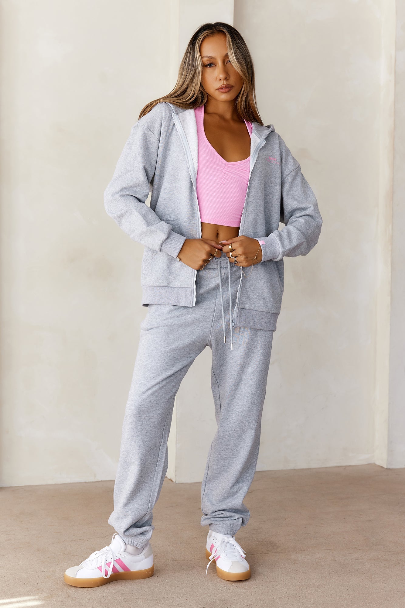 BASE Zip Up Los Angeles Hoodie Grey Marle