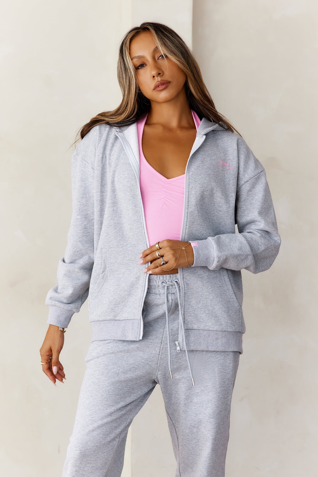 BASE Zip Up Los Angeles Hoodie Grey Marle