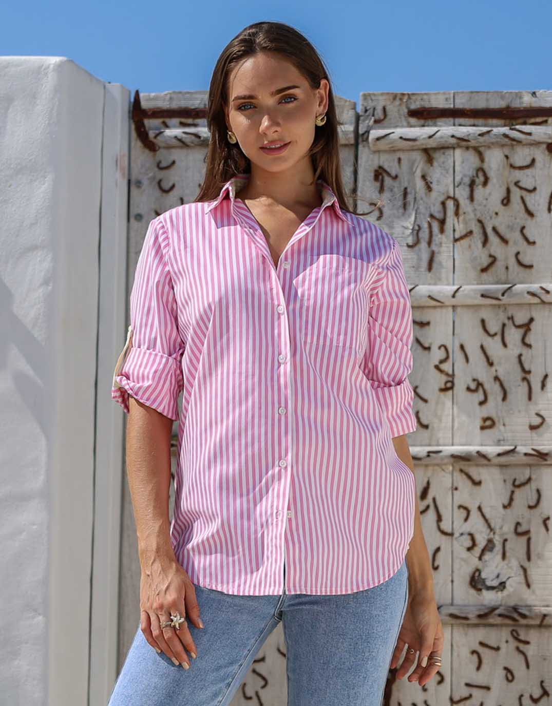 Amalfi Stripe Shirt - Pink/White