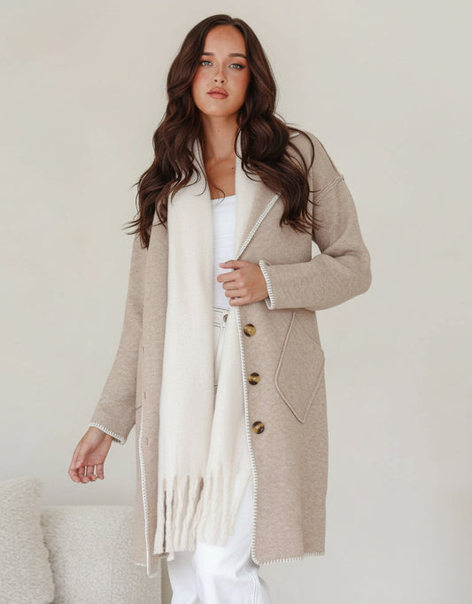 Aria Blanket Stitch Coatigan - Mocha