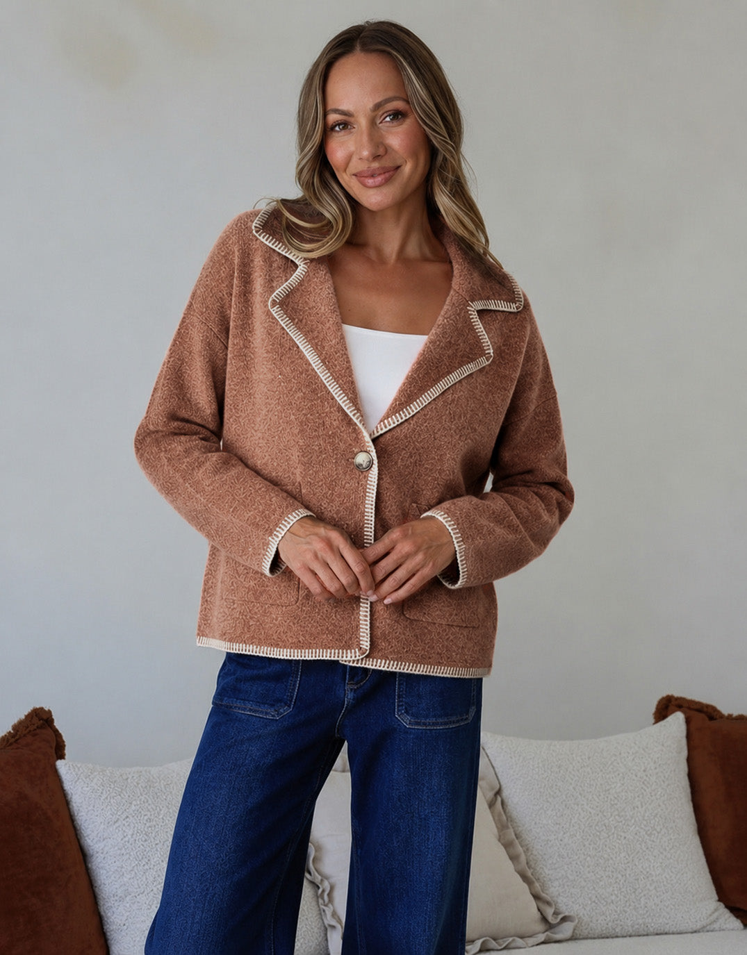 Mae Blanket Stitch Jacket - Cinnamon