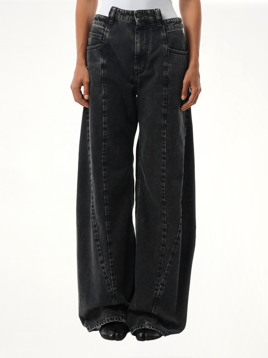 Cut Out Waistband Relaxed Fit Denim Jeans in Black