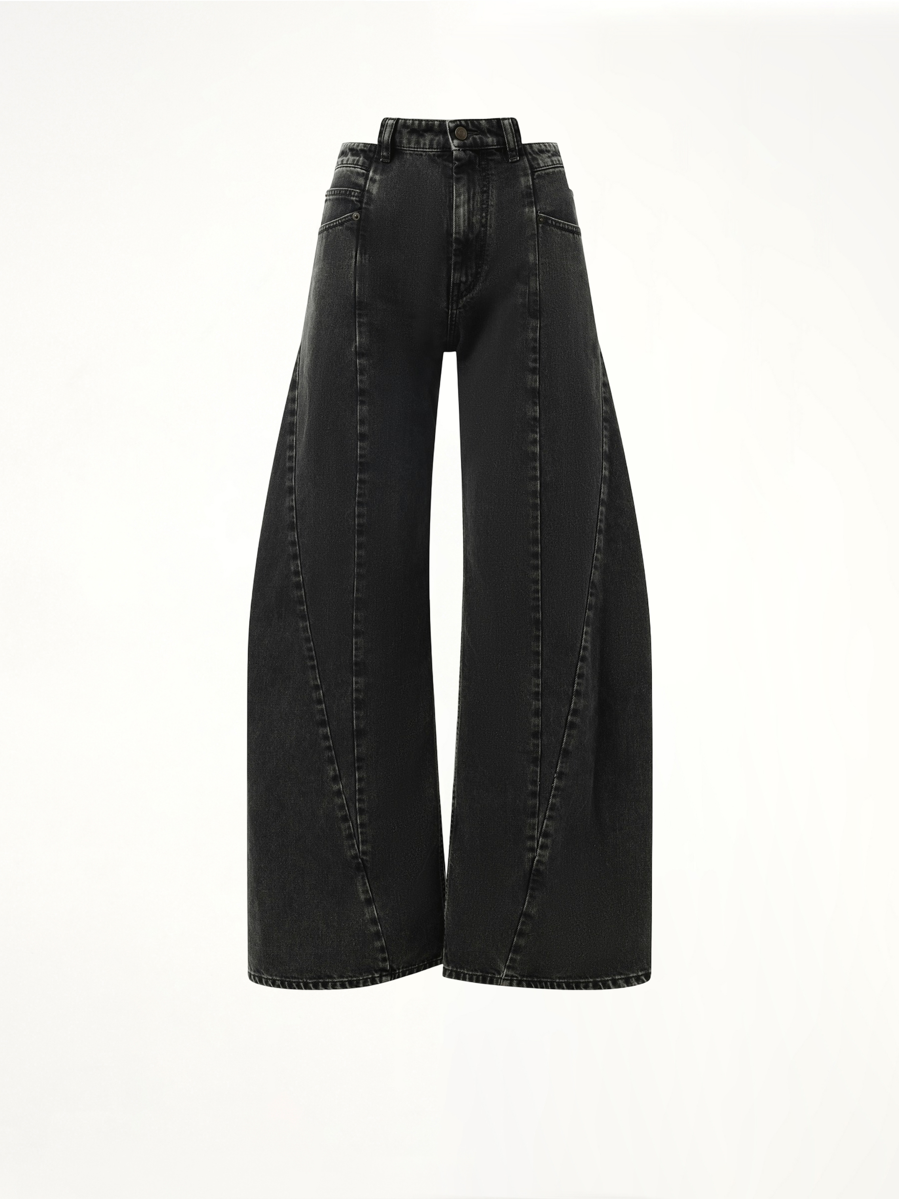 Cut Out Waistband Relaxed Fit Denim Jeans in Black