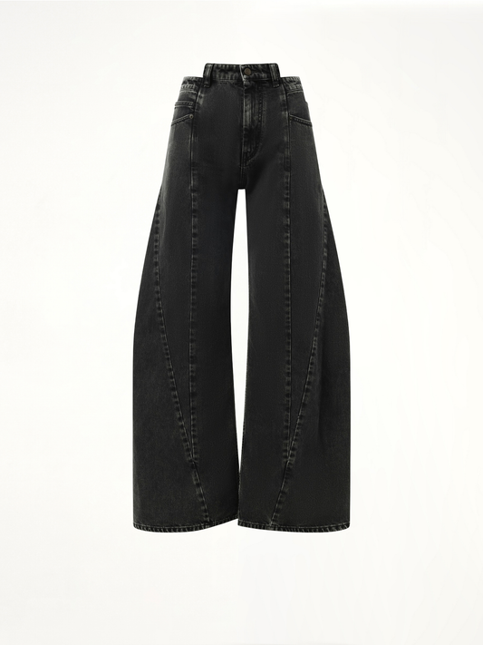 Cut Out Waistband Relaxed Fit Denim Jeans in Black
