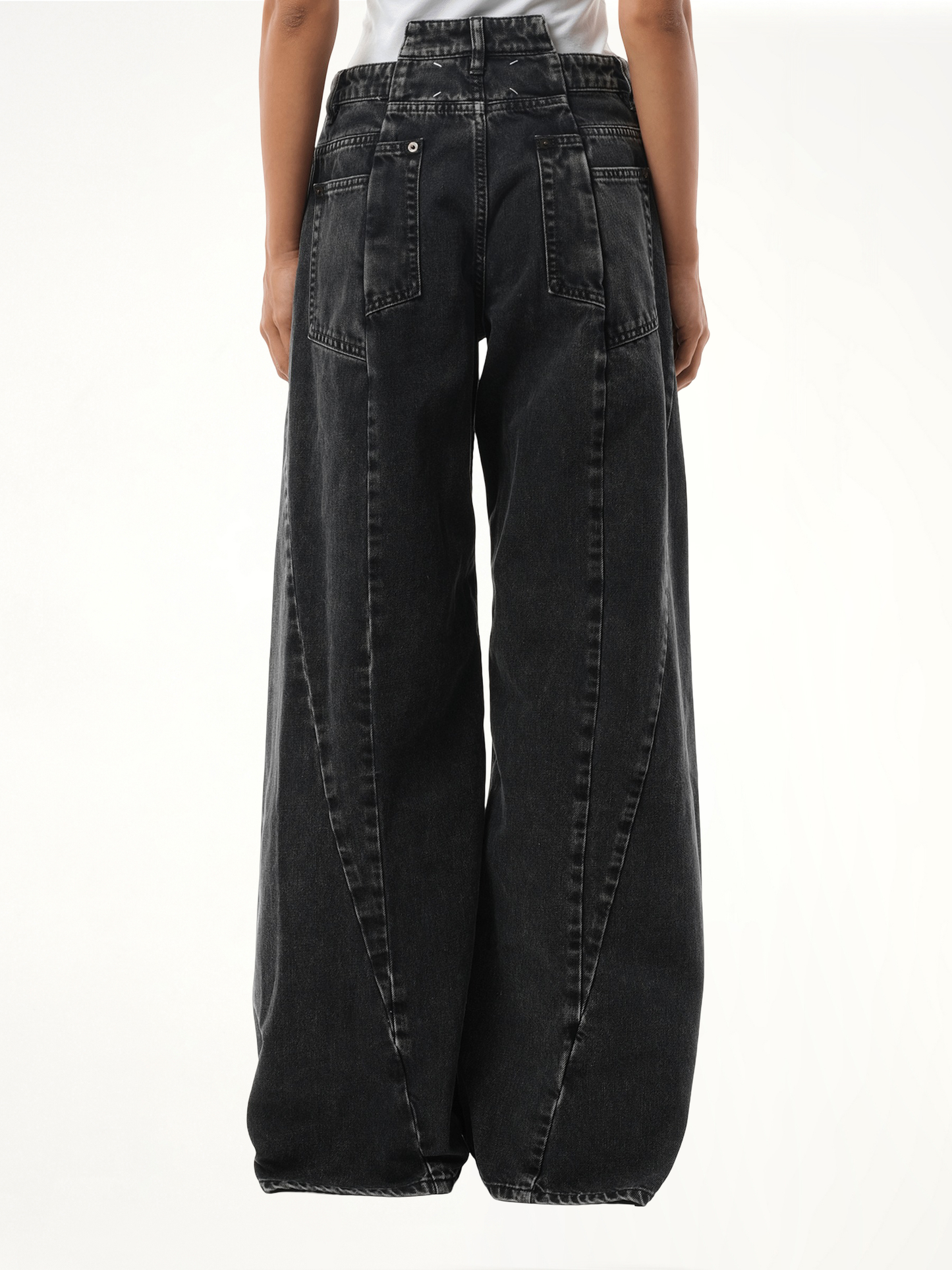 Cut Out Waistband Relaxed Fit Denim Jeans in Black