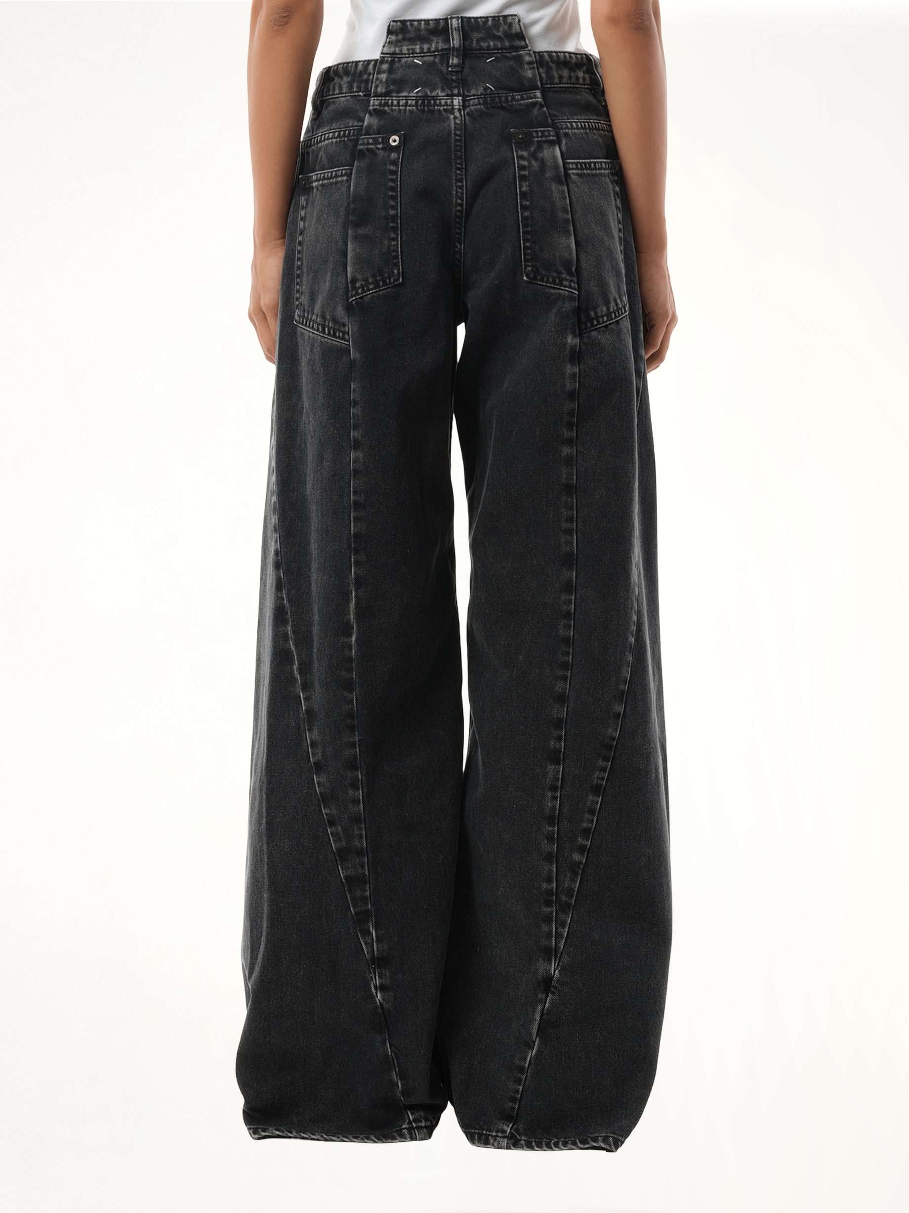 Cut Out Waistband Relaxed Fit Denim Jeans in Black