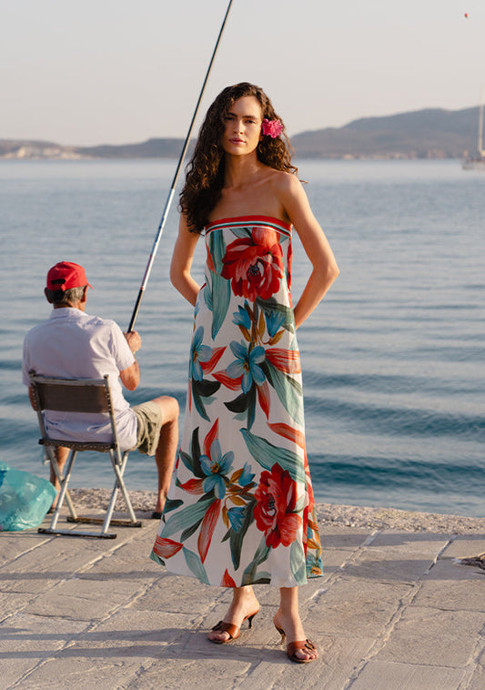 Fiorina Print Strapless Dress